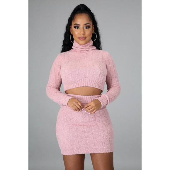 Pink Turtleneck Top & Mini Skirt 2 Piece Set - Picture 4 of 5